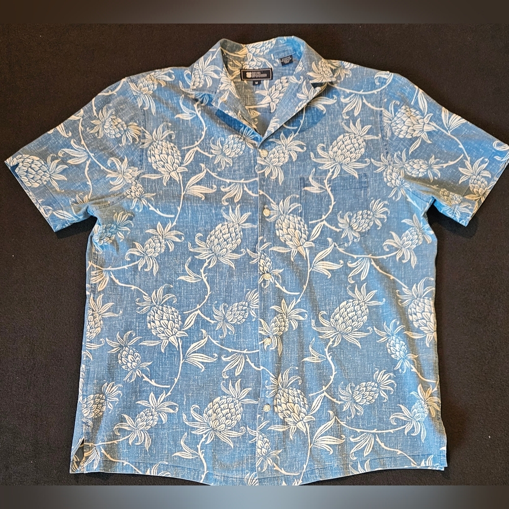 Reyn Spooner Camp Collar Mens Printed Cotton Blend Floral Print Blue